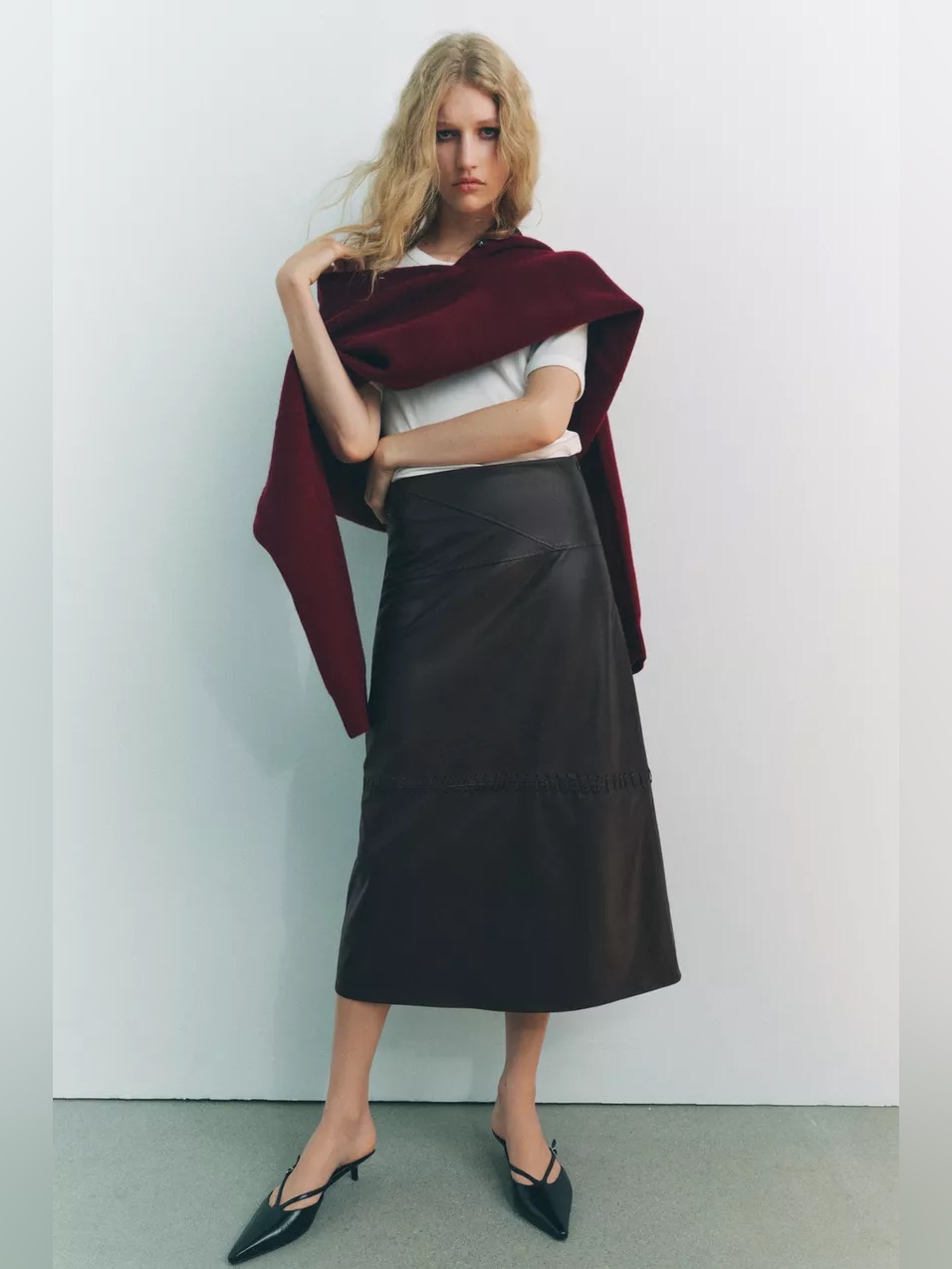 Zara Deep Plum Faux Leather Pencil Skirt